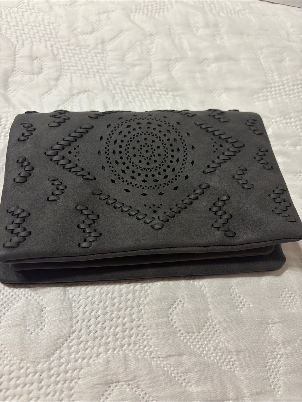 Free people Perforated Fold-Over Clutch - Charcoal Gray